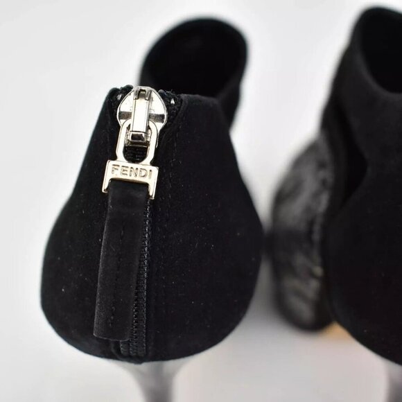 Fendi Size 37 Crystal Embellished Black Suede Platform High Heel Ankle Booties - Picture 3 of 9